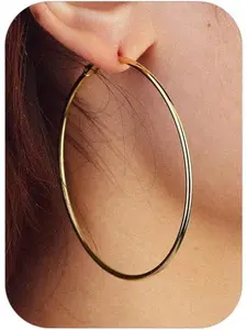 1 Pair of Big Earrings Filled with 14K Gold, Female Big Gold Hoop Earrings with Thin Gold Hoop, 925 Sterling Silver Column, Hoop Shape Earrings