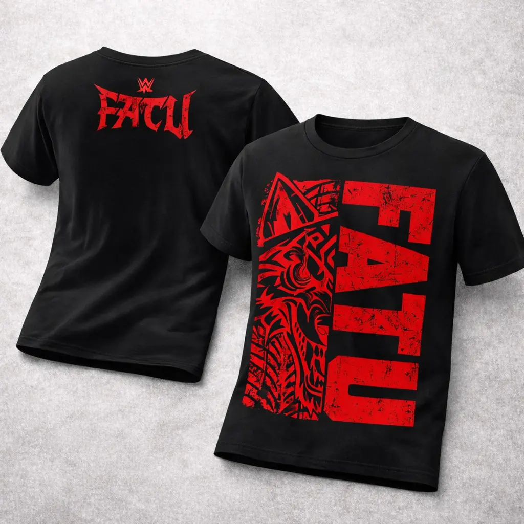 Men's Short-Sleeve Round-Neck Wrestling Graphic T-Shirt - Jacob Fatu Split Wolf Design, Samoan Warrior Aesthetic Menswear Top, Bold Fan Apparel Gift for Him