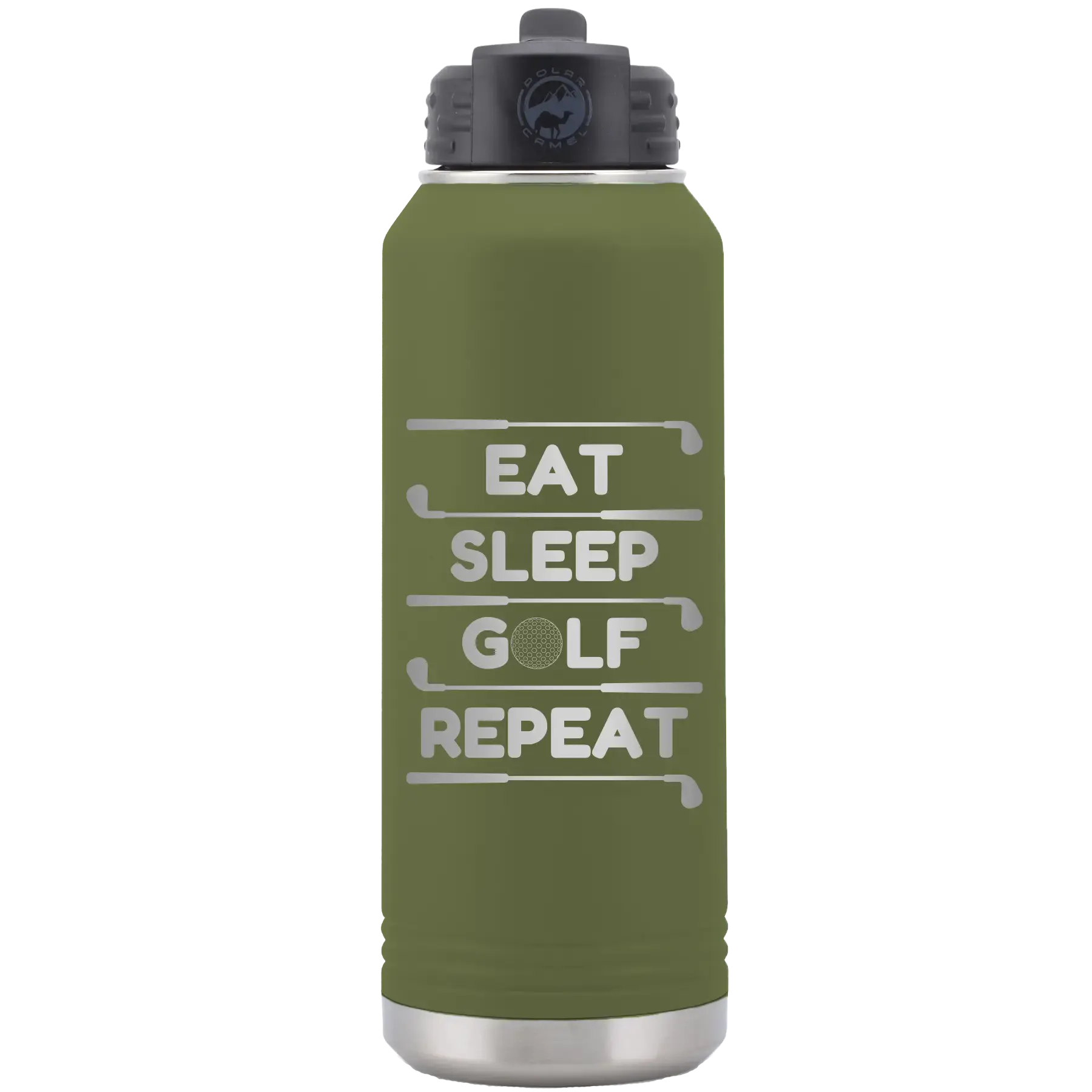 Personalized Eat Sleep Golf Repeat 32 oz Water Bottle - Olive Green