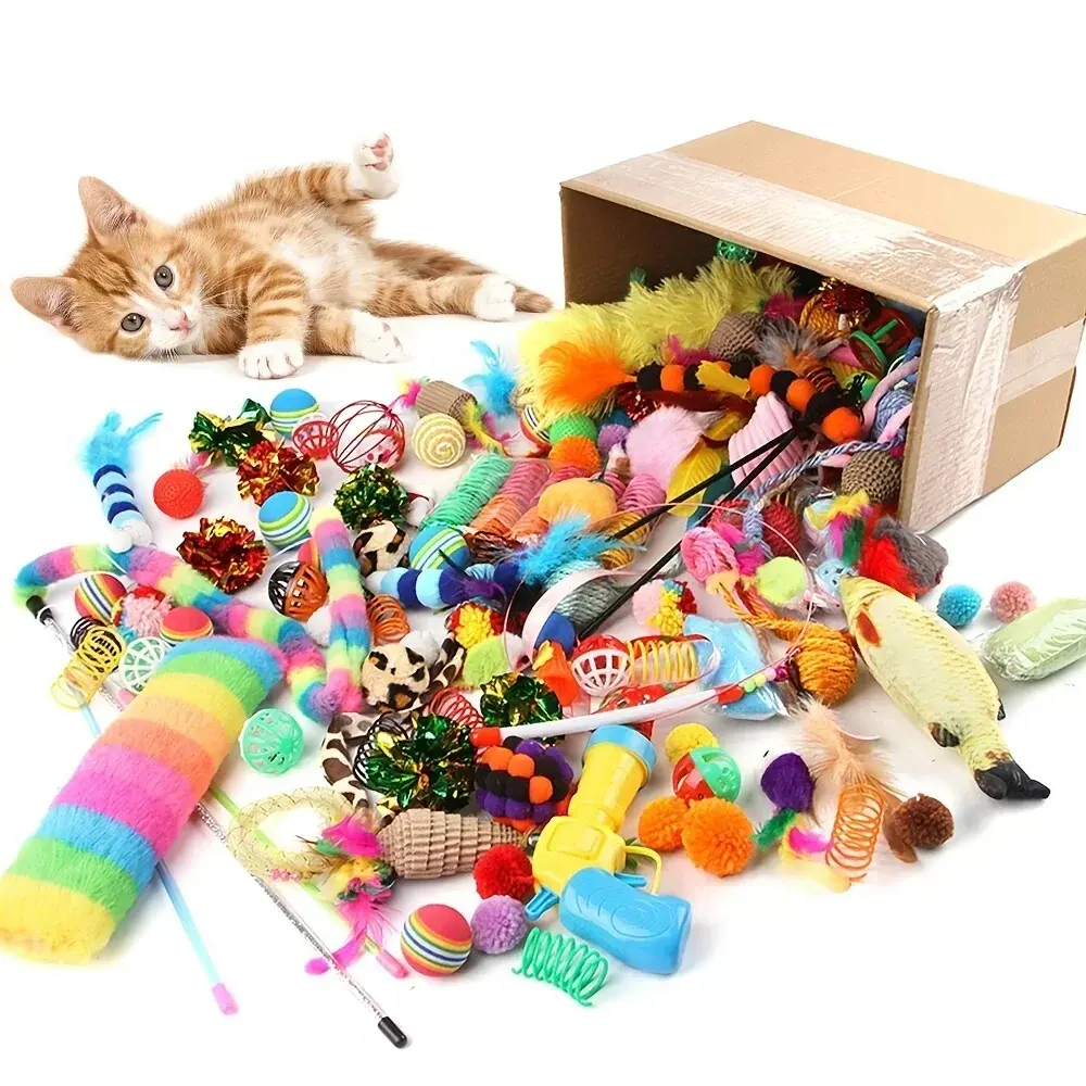 Cat Toy Set with Plush and Plastic Toys for Indoor Cats and Kittens