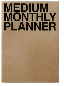 Medium Monthly Planner, Minimalist, Medium Monthly Planner Lays Flat Undated Year Round Flexible Cover Goal/Time Organizer Thick Paper Eco Friendly Customizable Stitch Bound A5 16 Months 150 GSM 18 Sheets Kraft
