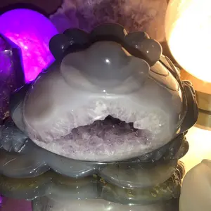 Druzy Amethyst Agate Big Mouth Money Toad Statue for Home Decor