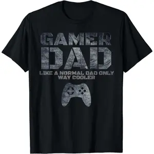 [100% Cotton] [100% Cotton] Cool Gamer Dad T-Shirt With Bold Distressed Text And Controller Design . T-Shirt For Men And Women