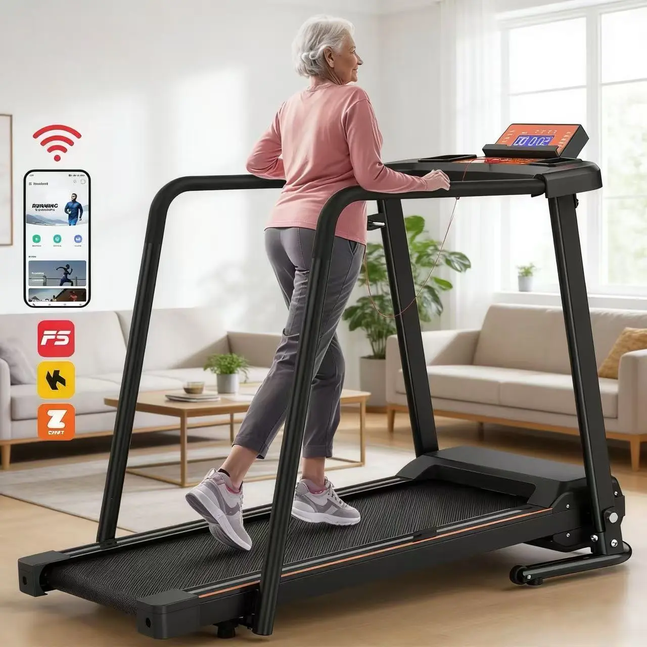 【330LBS Treadmill for Senior】LIVIVOX Foldable Walking Treadmill - 2.5HP Quiet Motor, 300lbs Capacity, Extra Long Handrails, Shock Absorption, Large Anti-Slip Belt, Treadmills for Apartments - Safe for Seniors, Home Use