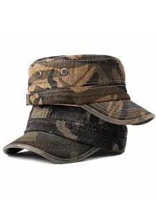 2 Pack Washed Outdoor Military Cadet Army Caps Unique Design Vintage Flat Top Hat