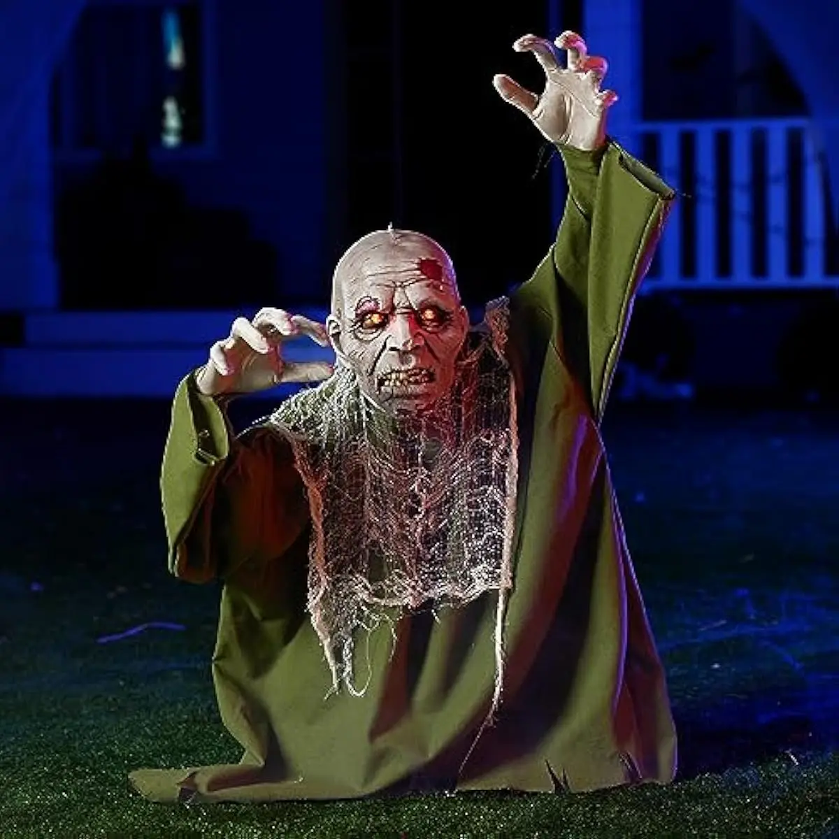 Halloween Animated Zombie Groundbreaker Outdoor Decor with Light Up Eyes Creepy Animatronic Decorations with Movable Arms for Halloween Party Prop and Lawn Patio Yard Outside Decorations