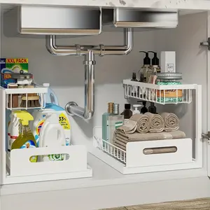 Pull-Out Under Sink Storage Shelf, 2-Tier Sliding Cabinet Organizer for Kitchen Cabinets