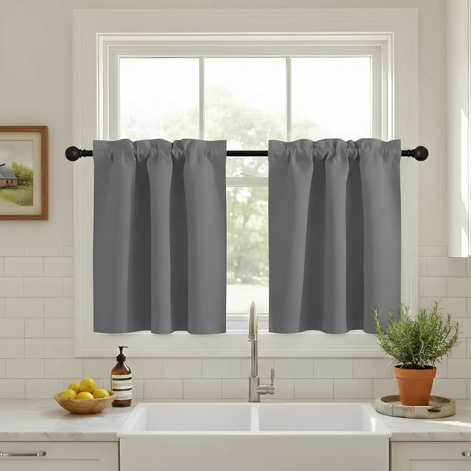 NICETOWN Kitchen Blackout Curtains for RV Camper Windows, Privacy Thermal Insulating 30 Inches Long Curtains for Bathroom Basement Door Window Cover, W34 x L30 inch, Grey, 2 Pcs