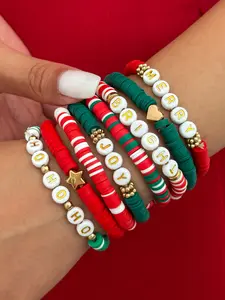 Christmas Soft Clay Bead Bracelet Set, Stackable Bracelets, Cute Holiday Gift, Versatile Jewelry, All Seasons, No Choking Hazard, Soft Pottery Material