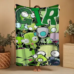 Invader Zim GIR Collage Flannel Throw Blanket - Ultra-Soft Cozy Flannel, Iconic GIR Character Art, Lightweight All-Season Blanket for Fans, Couch, Bed
