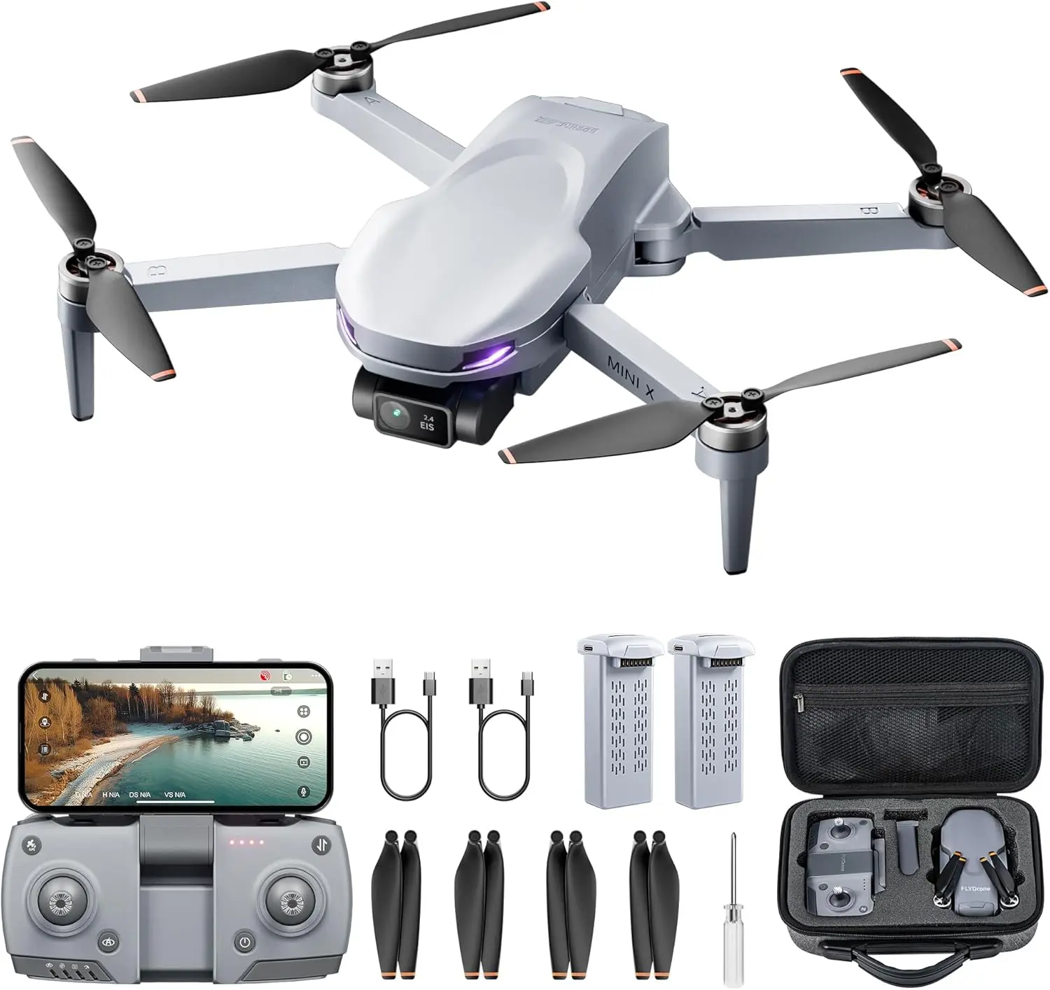 Mini X Drone with 2.7k Camera 2-Axis Gimbal GPS Auto Return 5G FPV 45-Minute Flight Time Wind Resistant RC Quadcopter for Beginners Under249g Stable EIS QHD Resolution