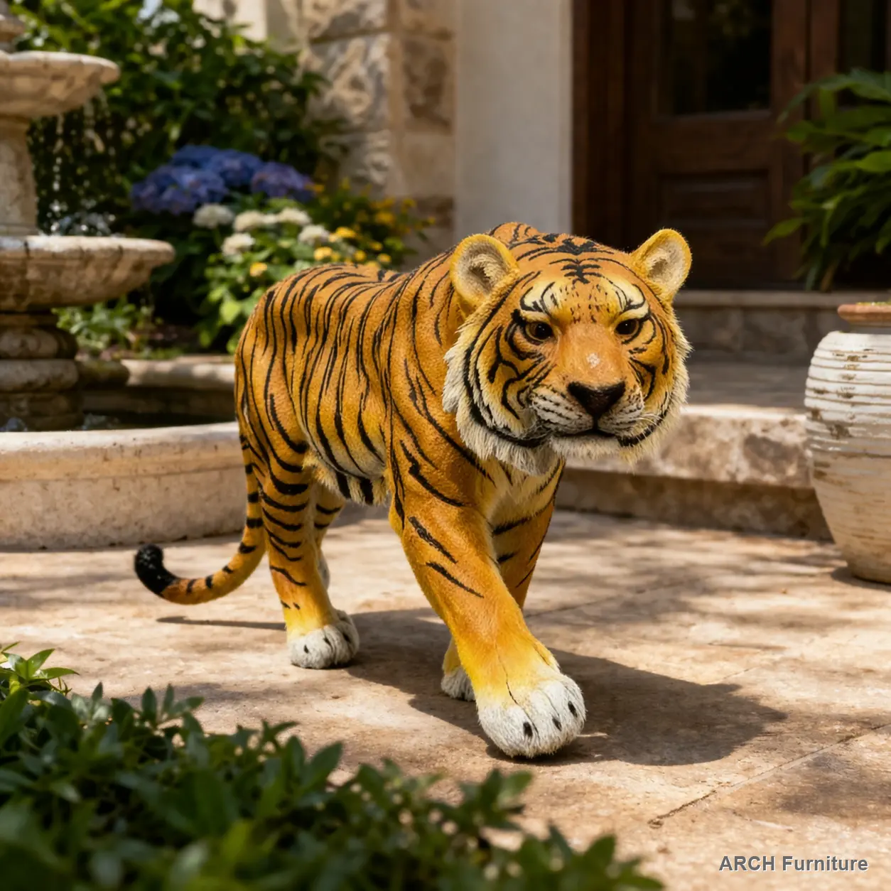 Life-Size Realistic Fur Walking Pose Simulated Tiger Poly Resin Sculpture, 15.75" H x 33.46" L x 7.87" W, Large Indoor Home Statue, Outdoor Garden Decor Lawn Art, Unique Gift