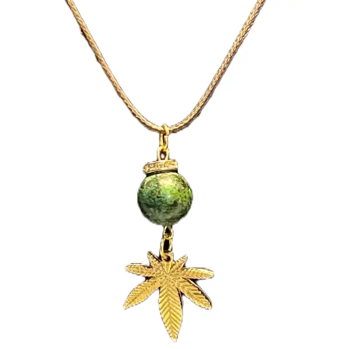 Hand Made by Crystal, weed leaf necklace with african turquoise bead!