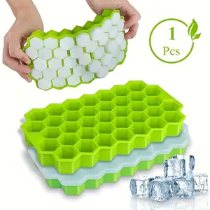 37-Grid Hexagonal Silicone Ice Cube Tray - Food-Grade, Durable & Easy-Clean, Green Honeycomb Design for Cocktails, Beverages, and Home Kitchen Use, Perfect for Christmas, Halloween, Easter, Thanksgiving, Valentine'S Day, Beverage Cooling | Hexagonal