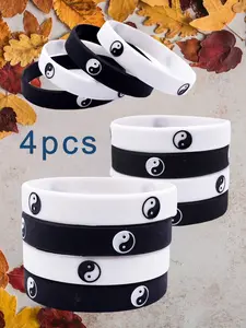 4pcs Tai Chi Pattern Silicone Bracelets, Waterproof Durable Design, Versatile Party Gift, Perfect for All Occasions