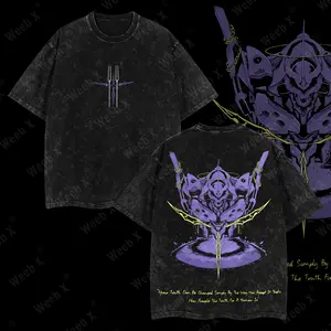 Weeb X Neon Genesis Evangelion Tee – Vintage Washed Anime T-Shirt, Mecha Manga Merch, Oversized Streetwear, Aesthetic Grunge Style, Heavyweight Cotton, Shinji Ikari, Rei Ayanami, Asuka, Anime Gift designer  shirts anime merch