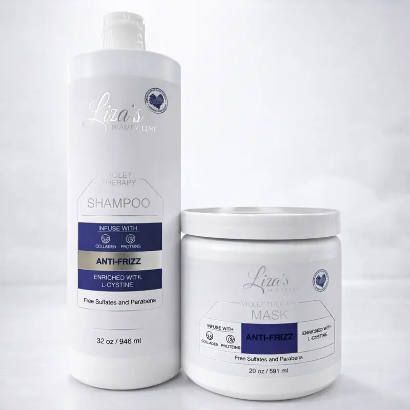 1600- Liza's Violet Therapy Purple Shampoo & Mask Set Anti-Frizz Formula Enriched with L-Cystine 32 oz Shampoo 20 oz Mask