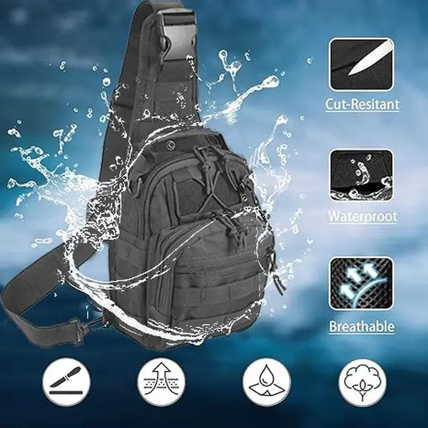 Tactical Sling Bag for Men, Water Resistant 1000D Nylon Chest Pack with MOLLE System, Rover Daypack with Adjustable Strap for Adults Hiking, Male, All Seasons, Chest Sling-Back Sling, Hunting