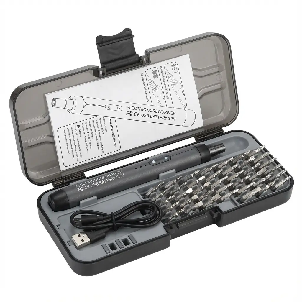 48-Piece Cordless Electric Screwdriver Set - Magnetic Precision Bits, USB-Rechargeable Lithium Ion Battery, USB Port - for Phone Repair, Computers, Cameras, Cells, Watches & Precision Work