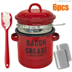 Bacon Grease Container with Strainer & Food-Grade Silicone Spatula, 46oz Large Enamel Rustic Farmhouse Fat Container, Keeper, Dishwasher Safe,Dishwasher Safe Filter Kitchen Utensils fine mesh strainerEverlanelnspired17FFLimitlessApparel3AB14Veloura Home