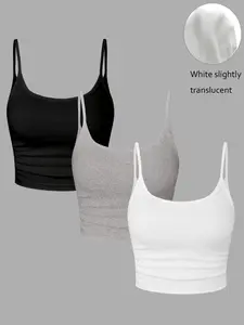 Women's Minimalist Solid Backless Ruched Crop Cami Top Casual Sleeveless Spaghetti Strap Top for Daily Wear, Ladies Clothes for All Seasons, Adjustable Cami Straps, Cute Tops, Elegant Sleeveless Cami