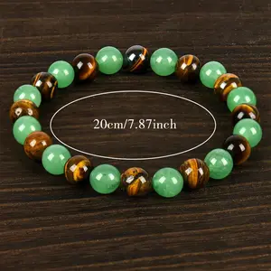 Green Aventurine & Tiger Eye Bracelet, Arpurraina Wealth Attraction Crystal Bracelet, Blue Colorblock Beaded Protection Friendship Gift