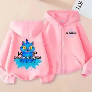 [SALE] Custom KPop Demon Hunters Zipper Hoodie Cartoon Girl Coat Fashion Thin Clothes Purple Autumn Hoodie Jacket Kids Anime Sweatshirt Gift