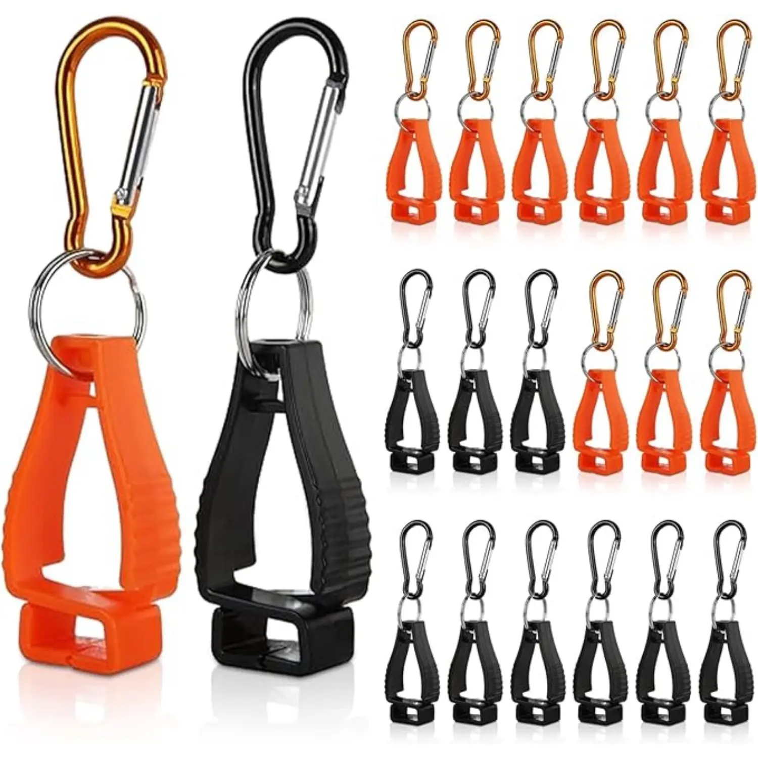 Jumbo Work Glove Clips (Bulk Pack: 20 Pieces, 10 Black 10 Orange, 4.7"x1”in Width) - Pom Plastic Detachable Interlocking Teeth Work Accessories, Safety Clips Gloves, Construction Helmet Hanger Clamp
