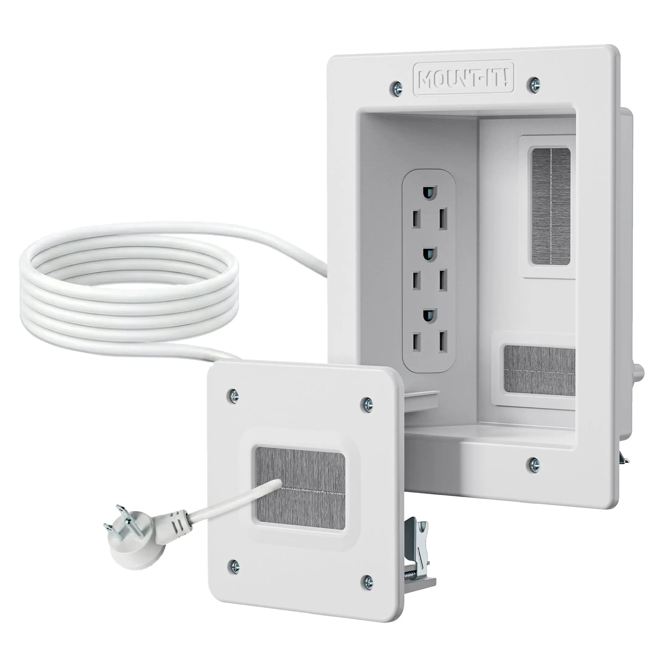 Mount-It! In-Wall TV Cable Concealer Kit with Recessed Power Socket Extender – Triple Outlet, 9 ft Power Cord, Hand Saw, Socket Holder, Wall Outlet Extender, Tools and Gadgets for Cleaner, Sleeker TV Installations