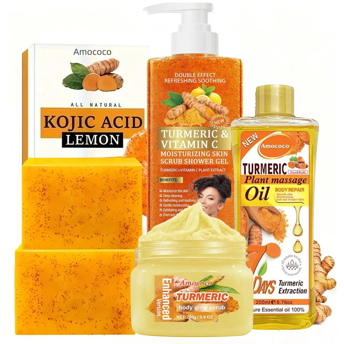 Turmeric Series Full Body Ultimate Care Set | Double Turmeric Soap + Body Wash + 200ml Turmeric Oil, Daily Cleansing Skincare & Full Body Routine Care