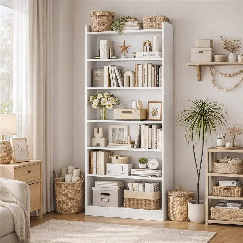 【On Sale】Yaheetech 6-7 Tier Open Shelf Bookshelf - Modern Simple Tall Indoor Shelves, Apartment Furniture with Top Open Compartment for Books, Storage Organization, Living Room Decor, Office Use