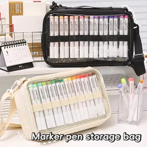 Large Capacity Multi-layer Portable Marker Pen Storage Bag Multi-function One-shoulder INS Style Beauty Brush Eye Shadow Pallet Stationery Storage Makeup Bag Pen Bag Aesthetic Pens Artistic Storage Office Supplies