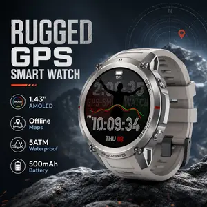 Outdoor GPS Smart Watch for Men Women, 1.43" AMOLED Bluetooth Call Smartwatch with Offline Maps, Compass Barometer Altimeter, Heart Rate & Sleep Monitor, 170+ Sport Modes, 5ATM Waterproof Fitness Tracker for Android iOS, Desert Gold