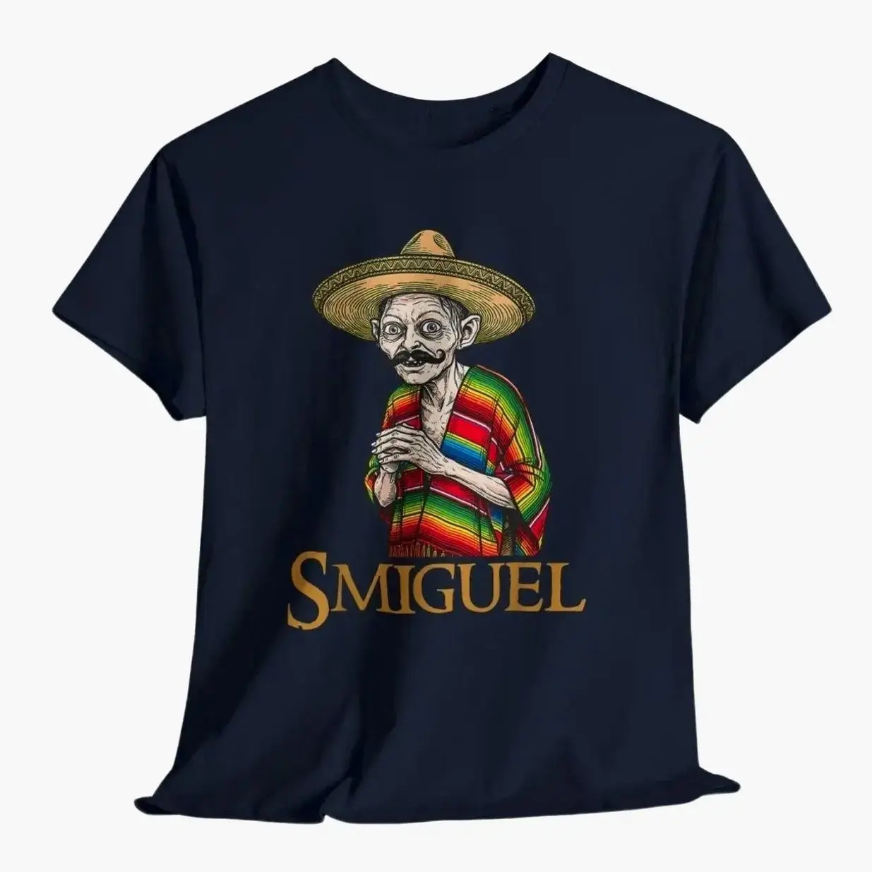 Smiguel Mexican Sombrero T-Shirt; Funny Culture Mashup Tee; Sméagol Parody Fiesta Graphic Top