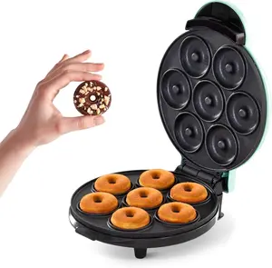 Express Mini Donut Maker - Homemade Dessert Maker - Features Double-Sided, Non-Stick Surface & Space-Saving Design - Makes 7 - Aqua