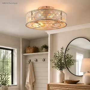 20 in Flower-Style Metal Iron Flush Mount Led Lighting Fan with Remote Control, Retro White Ceiling Fan for Bedroom, Living Room - Bulbs Not Included
