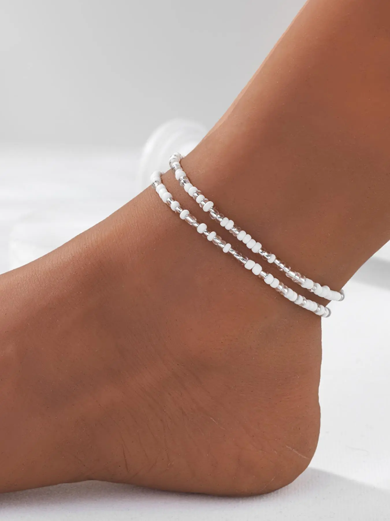 Simple Beaded Elasticity Adjustable Anklet, Fashion Accessories for Women & Girls, Boho Anklet, Dainty Layered Anklet, Daily Clothing Decor, Summer Jewelry for Birthday Gift, Gifts for Wife, Ankle Bracelet, Foot Jewelry, Wearable Jewelry