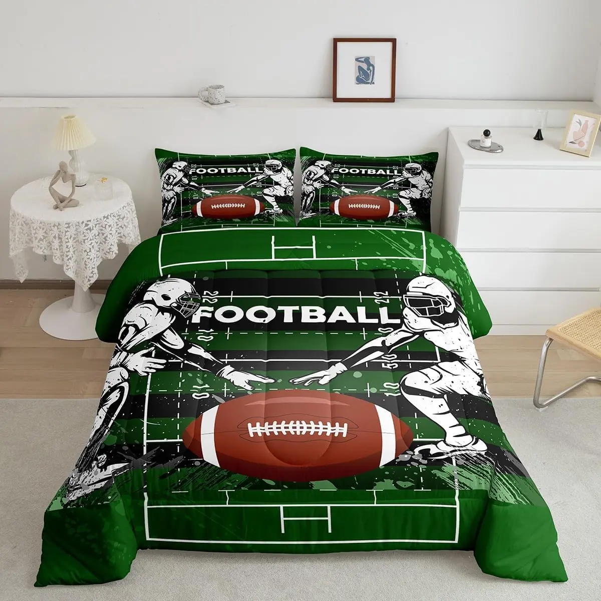 Feelyou Boys' American Football Bedding Set - Bed-in-A-Bag Comforter Set with Unique Digital Print Sports-Themed Player Design, Machine-Washable Twin/Full Sizes for Bedroom Decor, Unique Bedding Sets