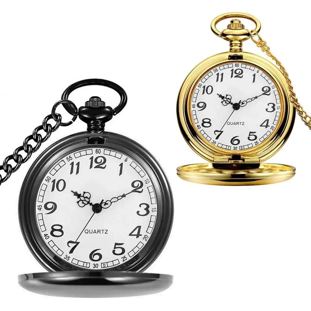 Set of 2 Classic Pocket Watch with Chain for Men and Women