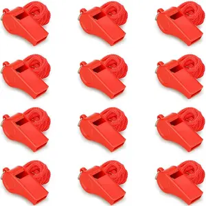 Whistle,12PCS Red Plastic Whistles with Lanyard, Loud Crisp Sound Whistles Bulk Ideal for Coaches, Referees, and Officials
