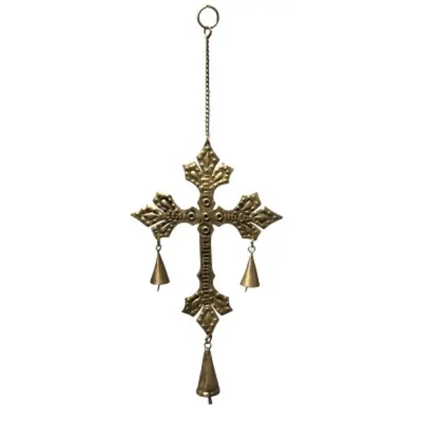 Metrotex Designs 62051 San Juan Cross Design Wind Chime - Burnished Gold Finish, Outdoor Lawn & Leisure Garden Decor Chimes
