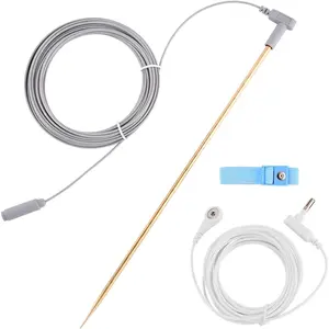 Copper Grounding Rod with 40ft Female Ground Cord 15ft Male Wire, Portable Ground Rod Kit for Grounded Earth Connected Products(11.81inch Rod)