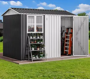 YITAHOME 8x6 Ft Metal Outdoor Storage Shed 260 CuFt Galvanized Patio Tool House Non-Floor