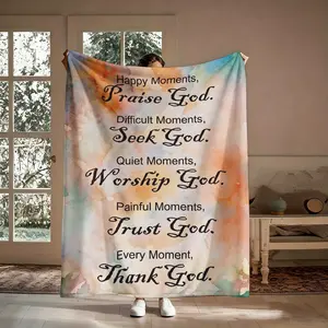 Faith Flannel Blanket, Watercolor Inspirational Quote Pattern Soft Warm Throw, Every Moment Trust God Thank God Design, 1 Piece Cozy Blanket for Bedroom Decor Wall Tapestry, Religious Christian Gift for Women Mom , Holiday Birthday Mother's Day gift