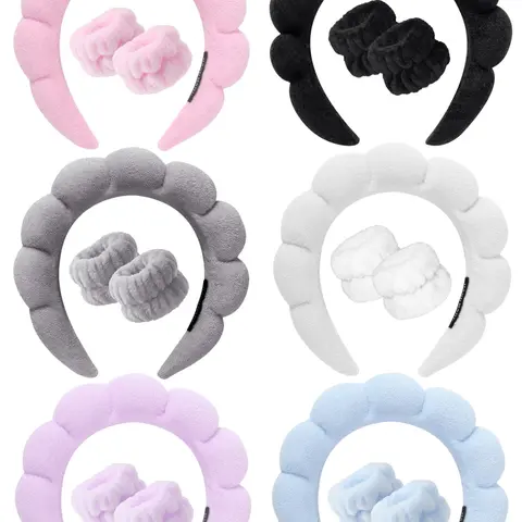 1 Face Washing Headband, 2 Face Washing Wrist Straps, 3 Set Of Hydrotherapy Headbands, Makeup, Face Washing & Skincare Headbands, Pink Velvet Sponge Headbands, Soft Headband, Face Washing Headband And Wristbands