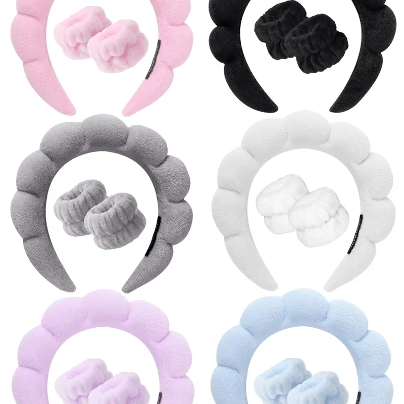 1 Face Washing Headband, 2 Face Washing Wrist Straps, 3 Set Of Hydrotherapy Headbands, Makeup, Face Washing & Skincare Headbands, Pink Velvet Sponge Headbands, Soft Headband, Face Washing Headband And Wristbands