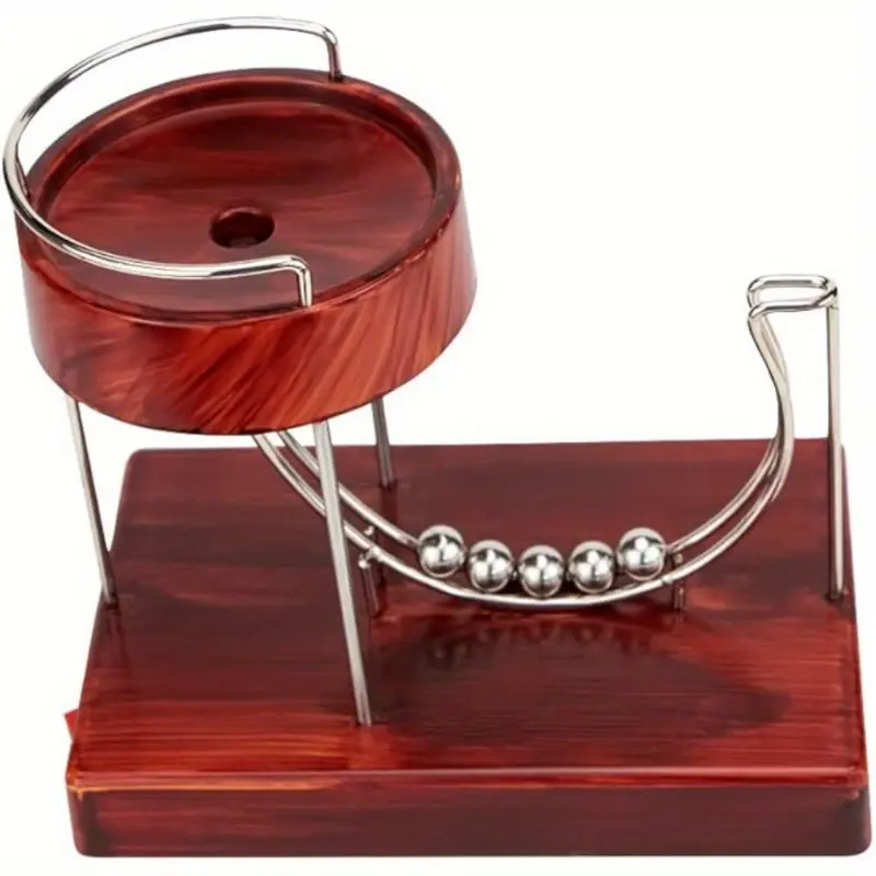 Kinetic Art Perpetual Motion Machine - Manual-Operation Marble Track Physics Toy, Plastic Equilibrium Model, Round Wooden-Base Indoor Decompression Decoration, Educational Science & Technology Toy for Technology Lovers, Suitable, House Decoration, Rolling