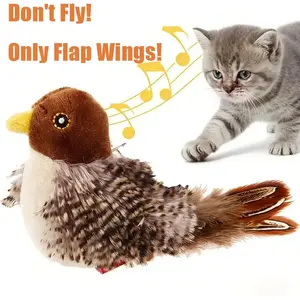 Rechargeable Flapping Bird Sparrow Cat Toy, Potaroma Lifelike Chirp, Touch Activated, Soft Plush with Catnip, 4.0 Inches, Non-Flying, Interactive Exercise Toy for All Cats & Holiday Gifts