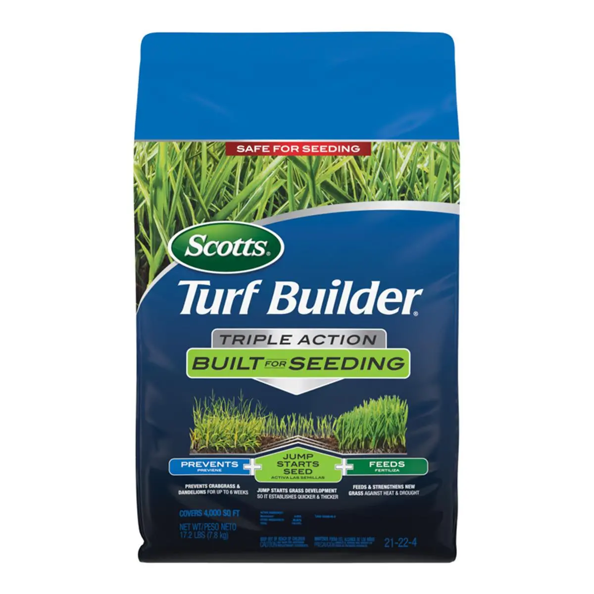 212 MAIN Scotts 7013871 4m Turf Builder Triple Action Outdoor Grass Care Solution - 17.2 lbs, For Seeding, Grass Feed, Prevents Crabgrass, Protects Against Heat & Drought