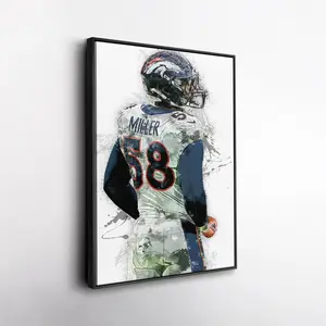 Von Miller Denver Broncos Football Wall Art Framed Poster Man Cave Decor Sports Gift for Broncos Fans